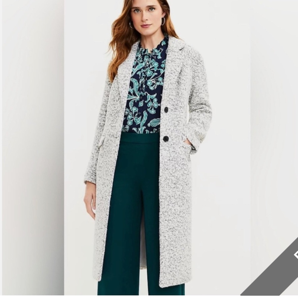 Loft Boucle Two Button Long Sleeve Coat in Black Multi‎